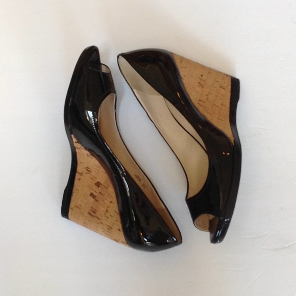 Prada Peep Toe Patent Leather Cork Wedge Pump - Picture 3 of 8